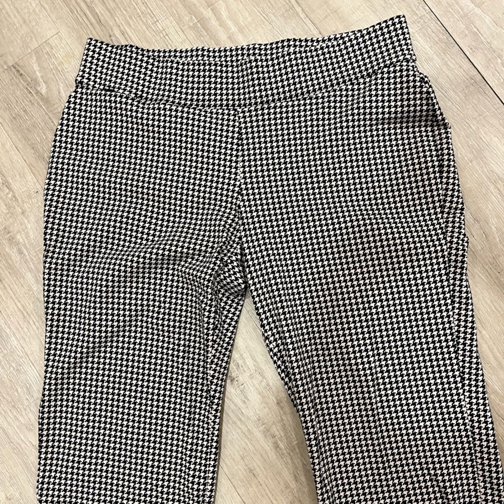 Lands’ End 1X Petite dark Brown & Tan Houndstooth Stretch Pull-On Pants Like New - Picture 3 of 13